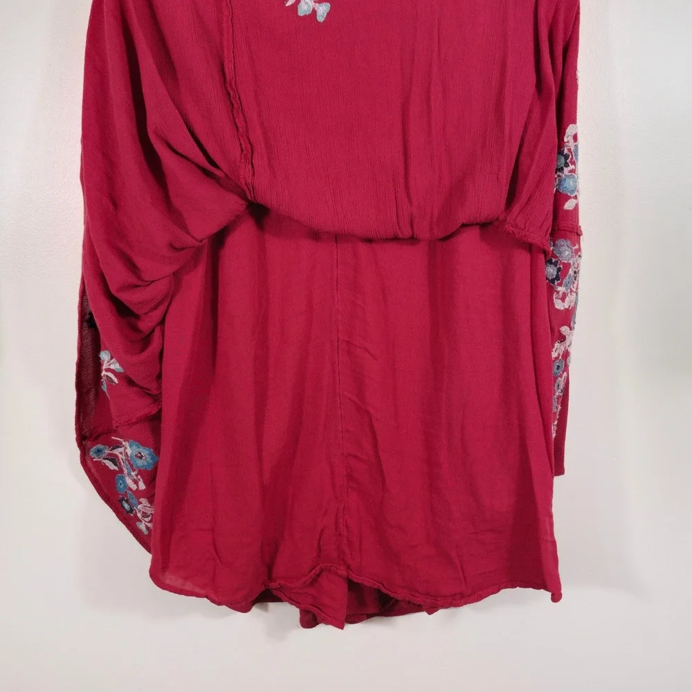 Free People Te Amo Red Embroidered Bell Sleeve Dress Women Size M Boho Hippie